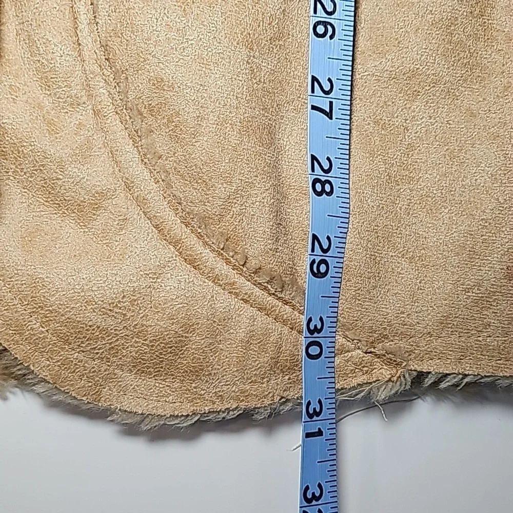 Morricci Coat Jacket Penny Lane Lined Faux Suede Faux Fur Collar Pockets Tan L - Picture 10 of 12